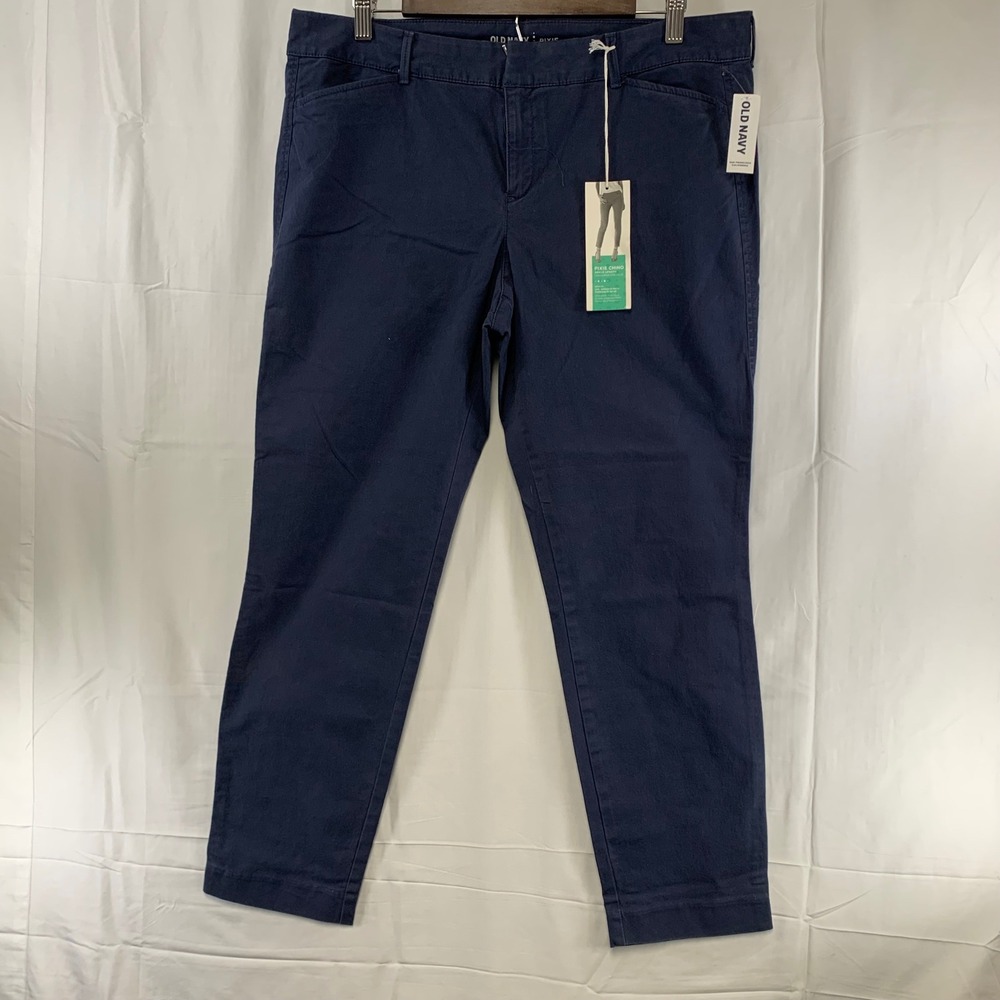 Old Navy Pixie Chino Pants Womens 14 Darkest Hour Navy Blue Ankle‎ Length NEW
